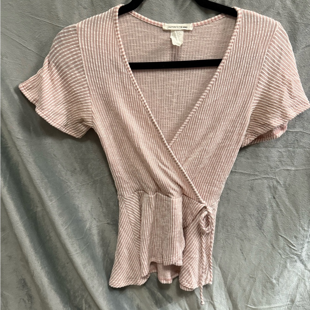 Caution To The Wind Pink Striped Wrap Blouse
